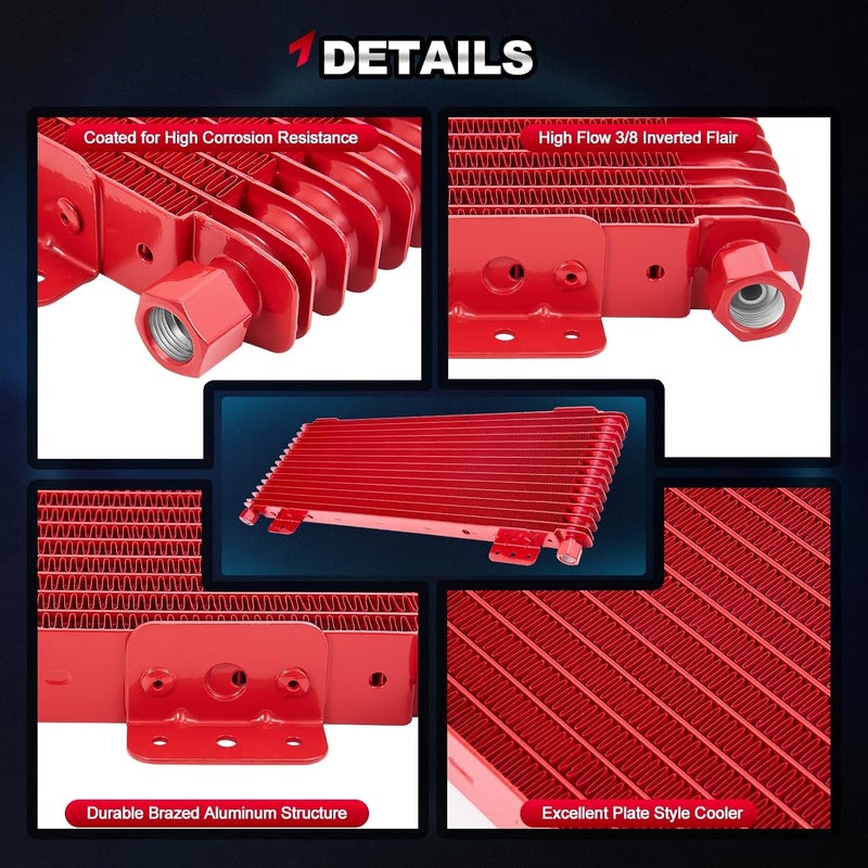 TEMSONE low pressure drop trans cooler,40k Transmission Oil Cooler LPD47391 Compatible with tru cool Heavy Duty 40,000 GVW Max - low pressure drop trans cooler - Red - Image 5